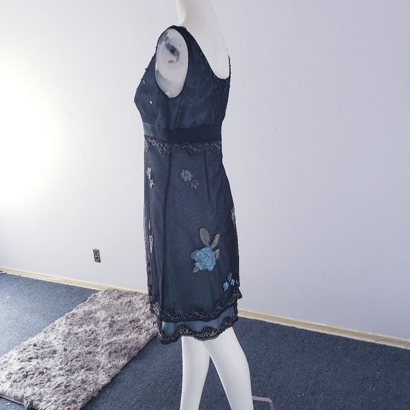 Sold Silk Boho Adrianna Papell Beaded Sheer Dress - Picture 4 of 8